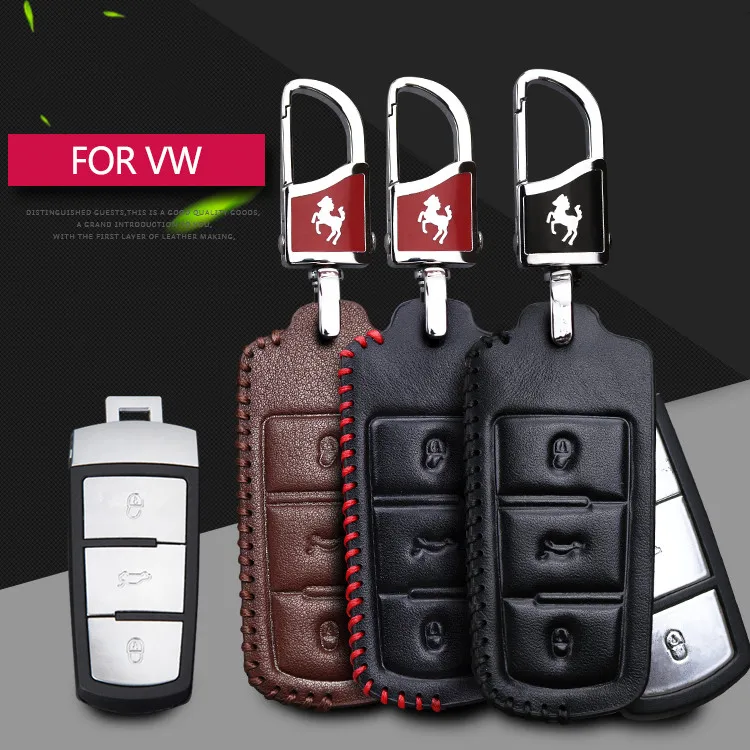 Kukakey Leather Car Auto Key Pack Cover Case Holder Shell Keychain Accessories For Volkswagen Vw