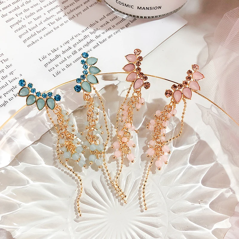 

Korean New Trendy Long Shiny Crystal Tassel Dangle Earrings Women Girl Charming Earrings for Summer Vacation Gift