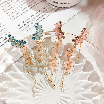 

Korean New Trendy Long Shiny Crystal Tassel Dangle Earrings Women Girl Charming Earrings for Summer Vacation Gift