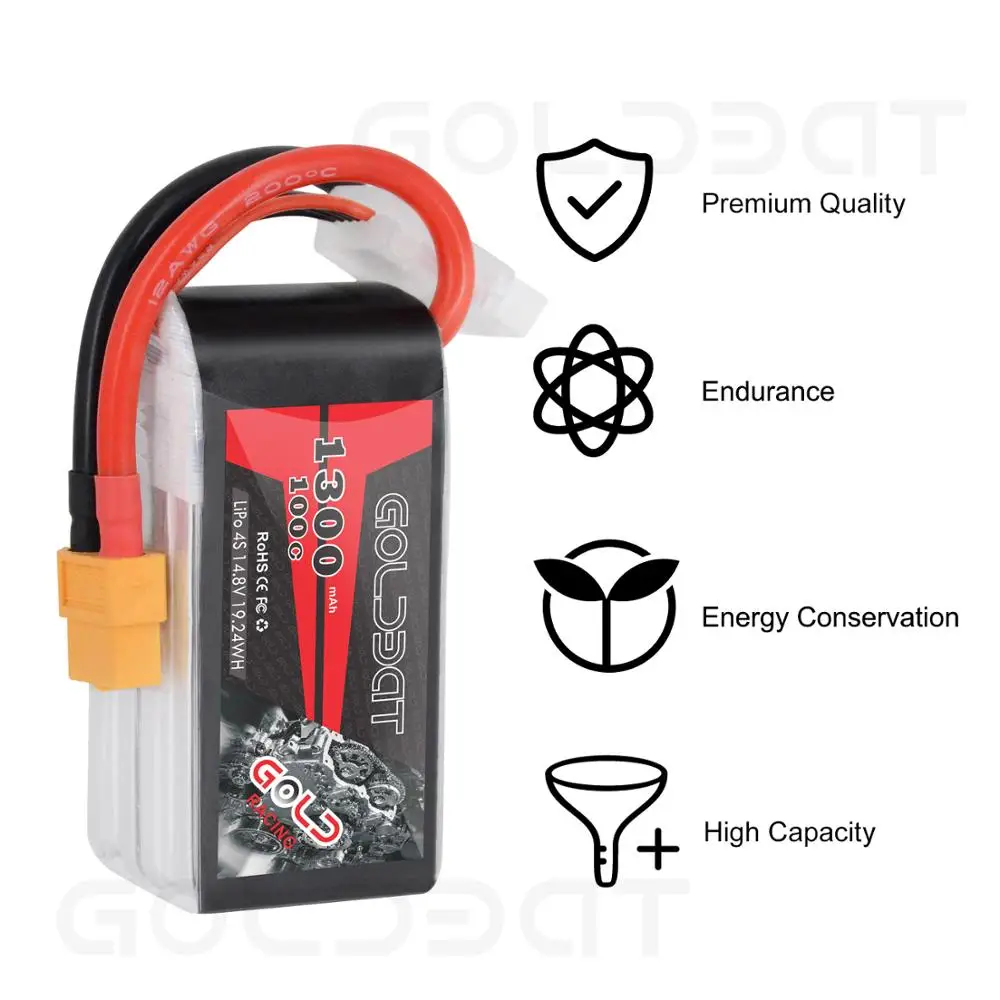 2 шт. GOLDBAT 1300 мАч Lipo батарея для fpv Lipo 4S 100C 14,8 в софткейс с XT60 разъем для Heli самолет БПЛА Дрон FPV RACING