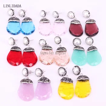

5Pair Jewelry Fashion Facted Glass Crystal Earrings, with Pave Crystal Rhinestone Pearl Earring