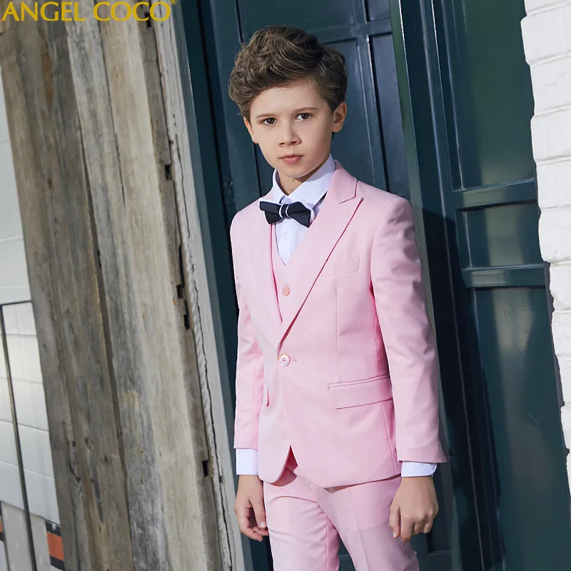 

Pink 2018 New 5PCS Kids Plaid Wedding Blazer Suit Brand Flower Boys Formal Tuxedos School Suits Enfant Garcon Mariage Menino