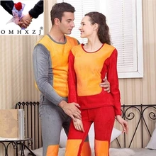 OMH высокое качество хлопок утолщаются Кальсоны зима для мужчин и женщин круглый воротник одежда утолщаются сплошной цвет термобелье костюм UN05