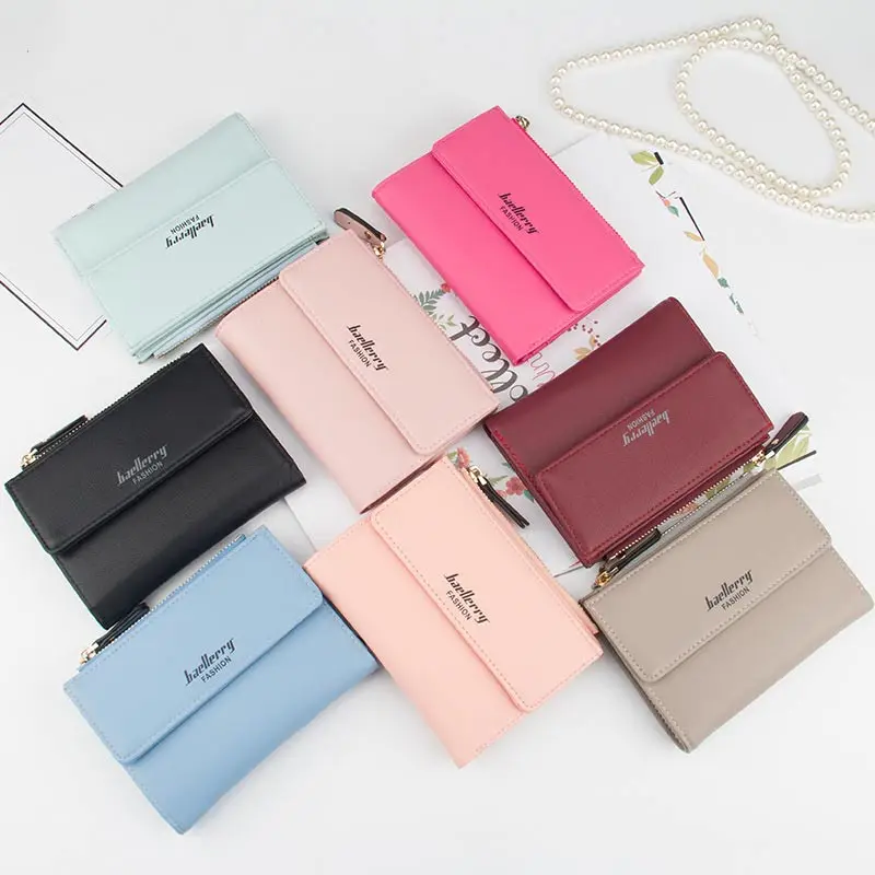 

New Style Women PU Leather Wallet Letters Print Zipper & Clasp Coin Pocket Short Purse Clutch Small Wallets