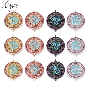 

XINYAO Gold Double Hole Copper Clock Connectors Charms 17.5x22mm Paved Cz Connector For Pendants Necklace Jewelry Accessories