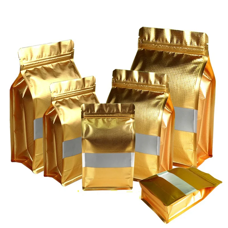 

500 шт. золотые жилы стоят вверх пластиковая алюминиевая фольга боковая упаковка мешок майлар Снэк бобы на молнии упаковочный пакет