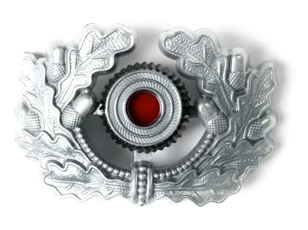  WW2 GERMAN VISOR CAP BADGE SILVER ARMY PANZER UNIFORM WREATH COCKADE-38029