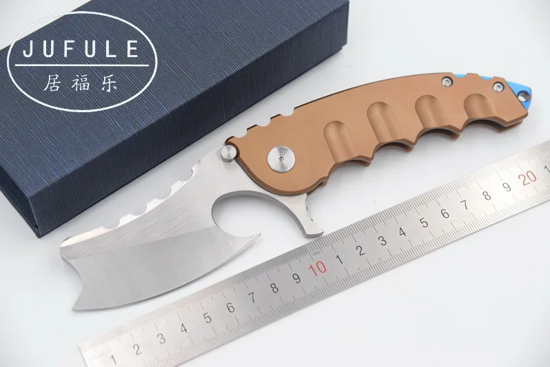 

JUFULE Chav custom Folding D2 Blade Golden anodizing Ball Bearing Flipper Outdoor Camp Survival EDC Tool dinner kitchen Knife