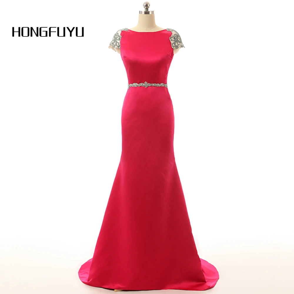 

Real Photos Vestidos De Fiesta Beauty Satin Cap Sleeve Mermaid Appliques Long Prom Dresses 2019 Floor Length Party Dress N91804