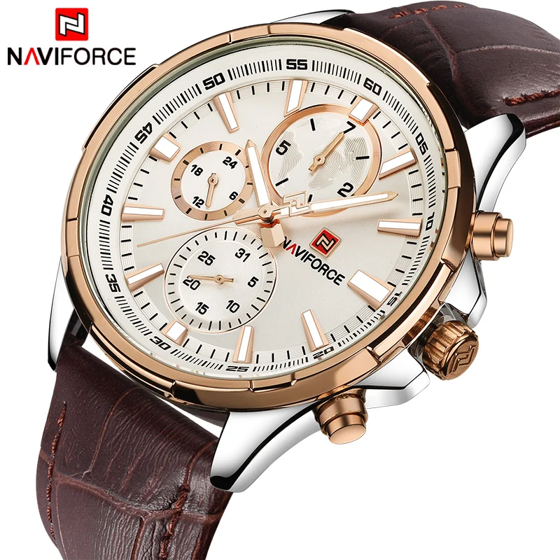 

NAVIFORCE Men Fashion Casual Watches Top Luxury Brand Men's Quartz 24 Hours Date Clock Man Leather Waterproof Sports Wrist Watch