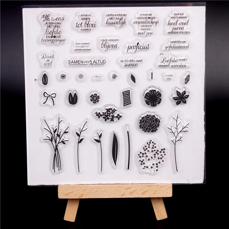 

Dutch word Rubber Silicone Clear Stamps for Scrapbooking Tampons Transparents Seal Background Stamp Card Making Diy flower grass