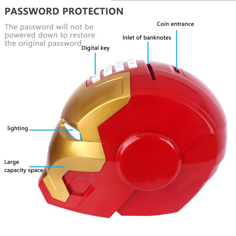 Eworld горячий электронный светодиодный светильник и музыка Железный человек Шлем модель паролем Автоматическая копилка Подарочная игрушка