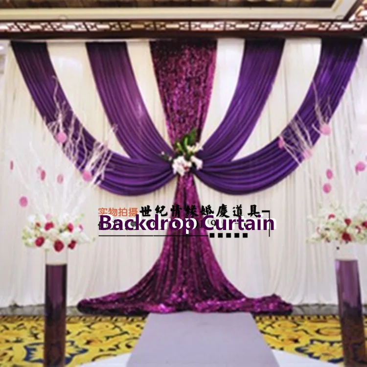 Red Wedding Backdrop Curtain Sequins Swag Top Ice Silk 3x6m