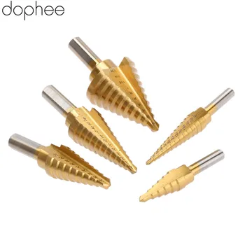 

dophee 5pcs Hole Saw Cutter Titanium HSS High Speed Steel Large Core Cone Step Drill Bits Cutting Tool Set Drills for Furadeira