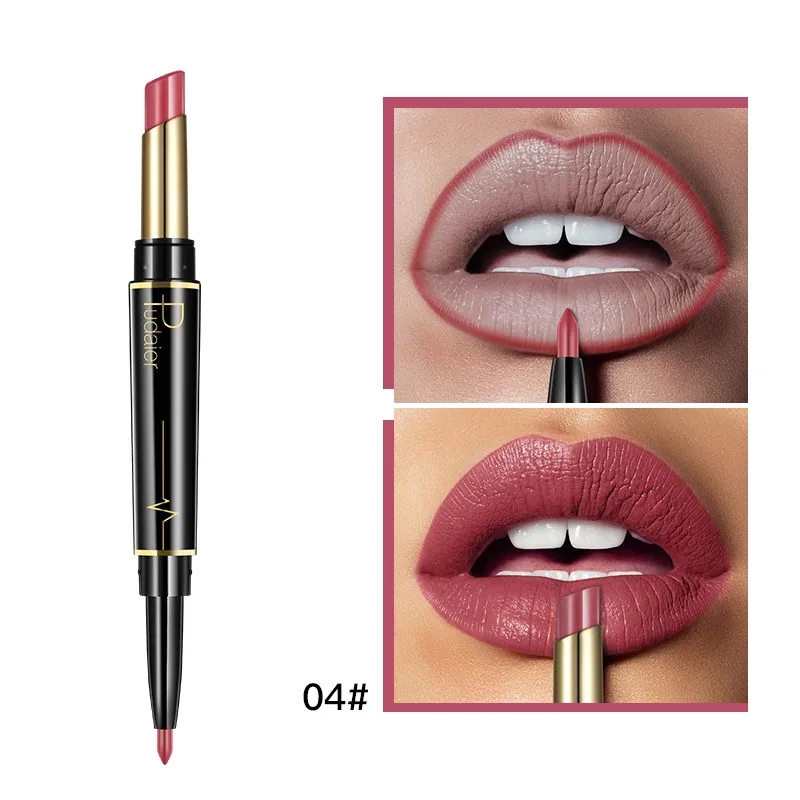 Pudaier губная помада, макияж, матовый, телесный+ карандаш для губ, увлажняющий, двухсторонний, полезный, стойкий, телесный, бархатный для ручки, косметика - Цвет: Color 04