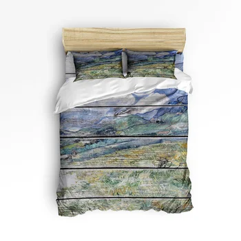 

Oil Painting Vintage Retro Wooden TextureBedding Sets 3/4pcs Geometric Pattern Bed Duvet Cover Bed Sheet Pillowcases Cover Set