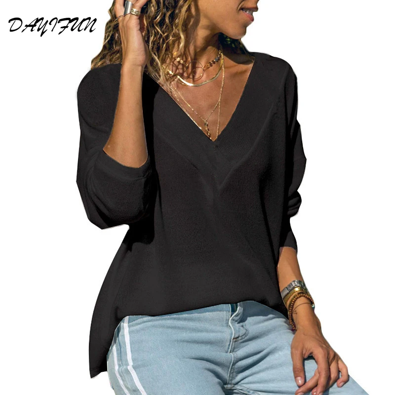 

New Knitted T Shirt Women Casual Long Sleeve T-shirt Elegant V Neck Knitted Tops Tee Shirt Femme Loose Tunic Camiseta Mujer C028