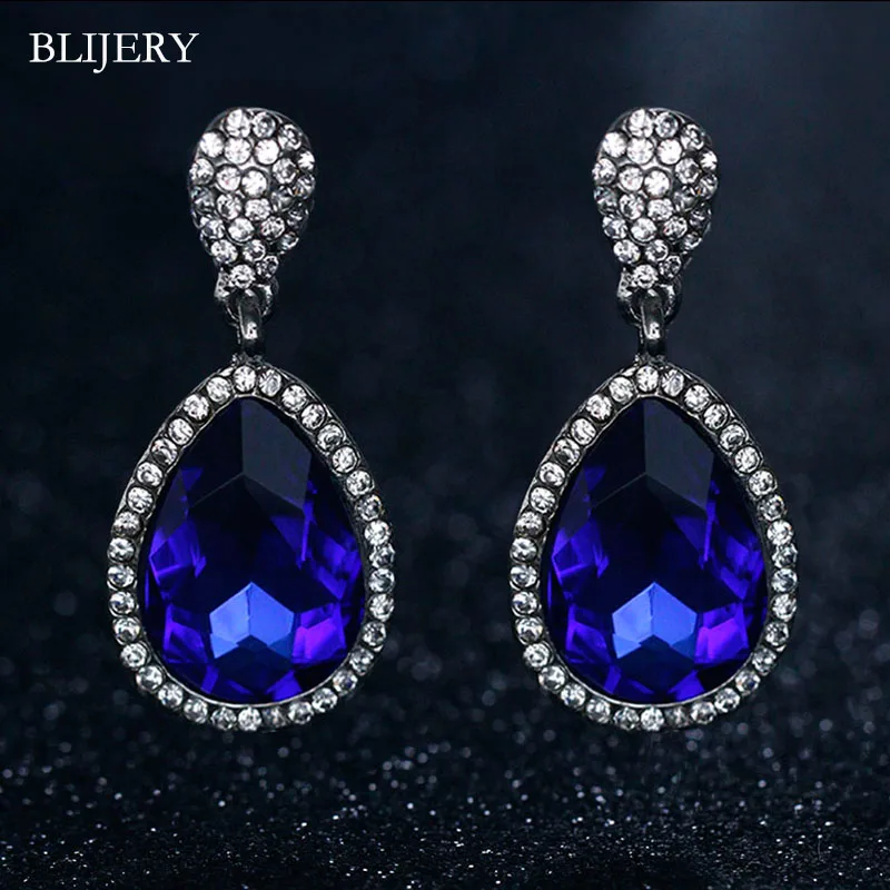 

BLIJERY Royal Blue/Clear/Red Crystal Bridal Drop Earrings for Women Waterdrop Wedding Earrings Fashion Femme Wedding Jewelry