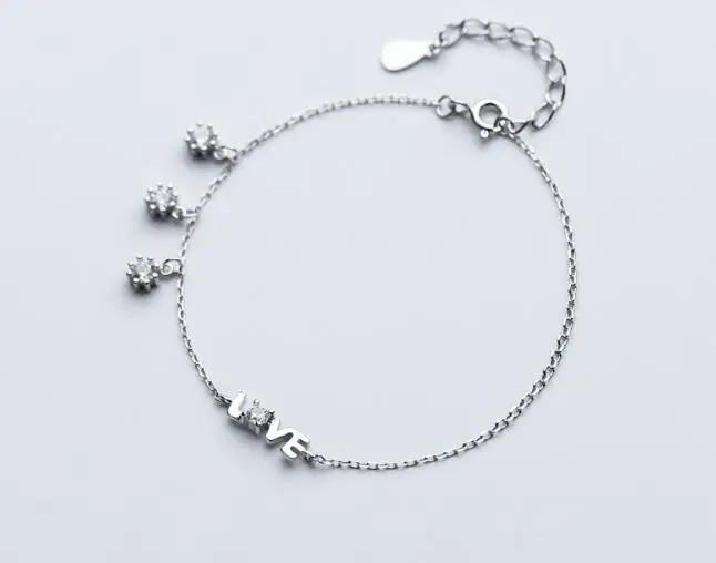 100% Real. 925 Sterling Silver Fine Jewelry SCRIPT &quotlOVE&quot chain Bracelet Prong White CZ Stone GTLS501 | Украшения и