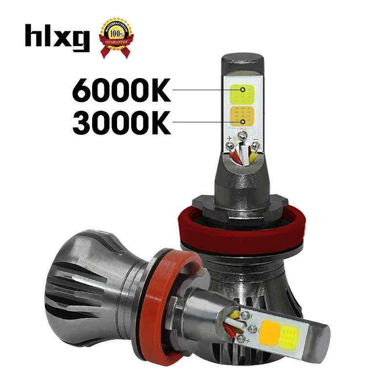 Hlxg 2 шт. 3000K 6000K белый + желтый двойной цвет H11 Светодиодный противотуманный фонарь