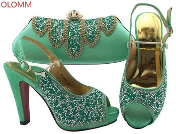 

OLOMM Shoes and Bag Set In Italy Green Italian Shoes with Matching Bag Set Decorated with Rhinestone Nigerian Wedding Shoe!A-1