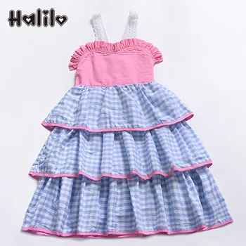 

Halilo 2019 Girls Valentines Dress Princess Costume Plaid Layered Baby Girl Dress Infant Clothing Children Dresses Girls Clothes