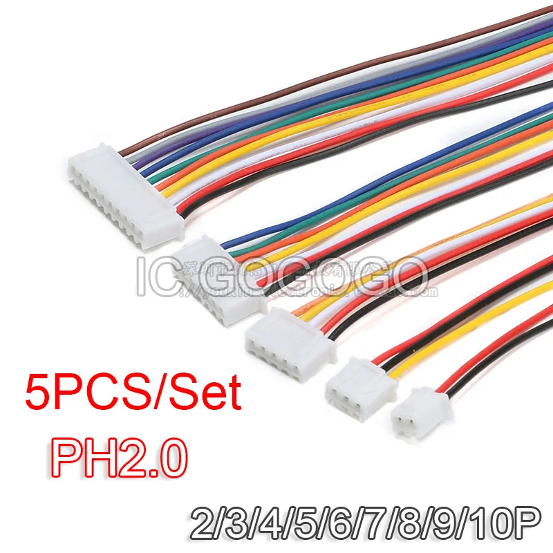 5 шт. PH2.0 2/3/4/5/6/7/8/9/10 P электронный провод с клеммой сечением один лужение длиной 30