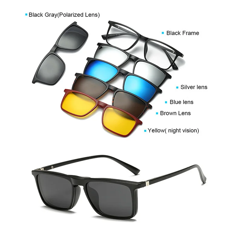 Brightzone Мода 5+ 1 костюм многофункциональный для мужчин магнитный зажим солнцезащитные очки для женщин магнит очки Оптические Близорукость очки поляризационные
