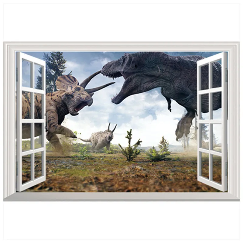Outside the window Jurassic Animal World 3d Dinosaur vinyl wall