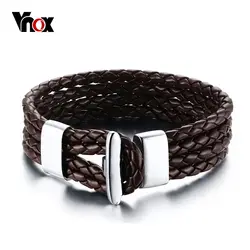 Vnox ручной работы 4 слоя плетеный кожаный браслет для Для мужчин коричневый и черный 8 дюймов Модные украшения