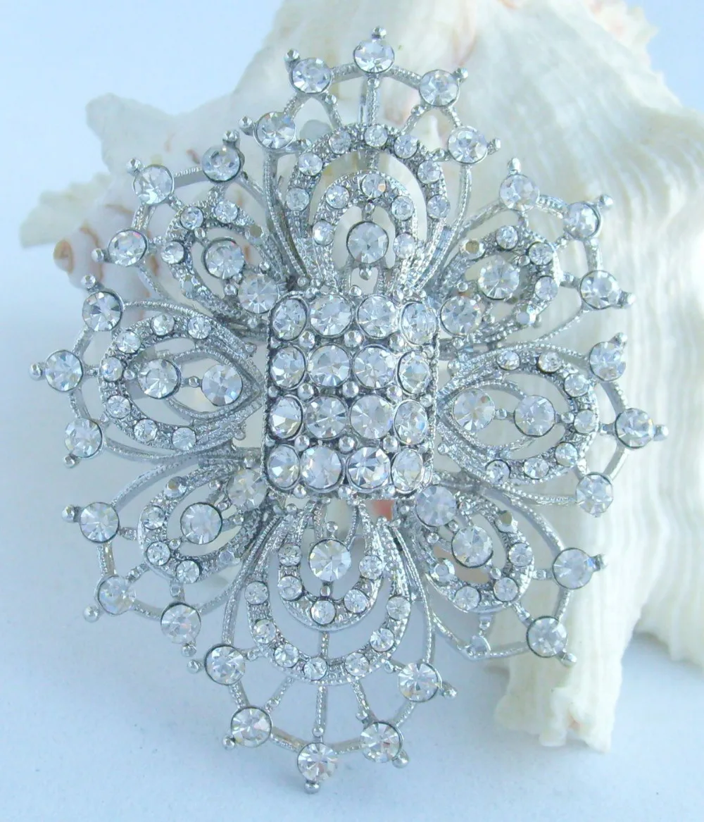 Красивая свадебная брошь в виде цветка w прозрачные кристаллы из горного хрусталя EE04666C1