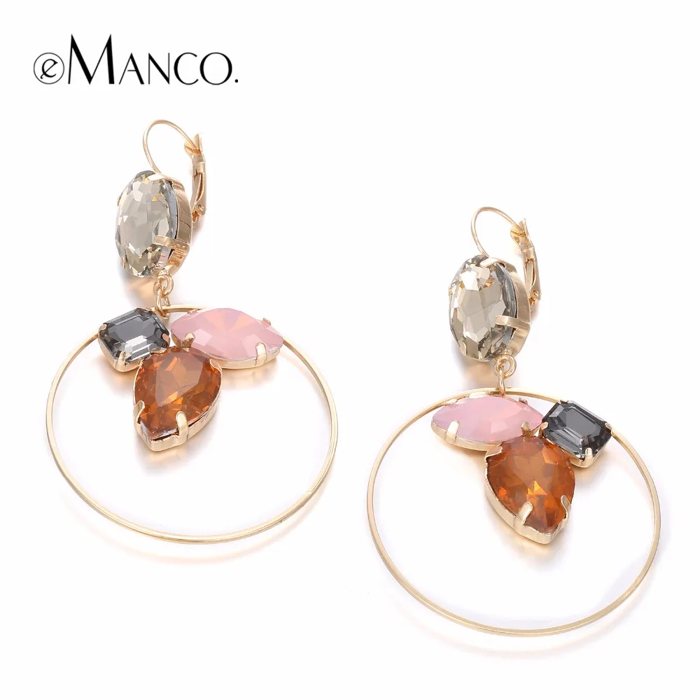 

eManco Luxury Round Crystal Drop Earrings for Women 4 Items Colorful Stone Charming Pendant Earrings Brand Jewelry Wholesale