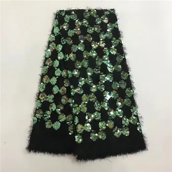 

green Sequins Lace Fabric 4.5*1.35 meters 2018 African Lace fabric with Sequins High Quality red Sequin Fabric