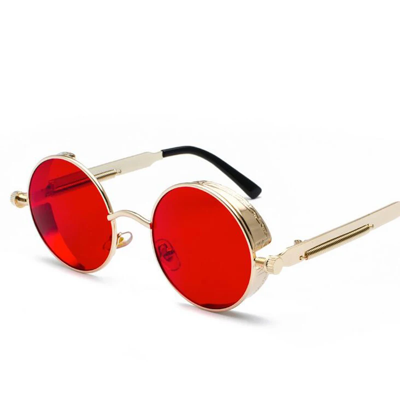 Ретро Классические круглые стимпанк Солнцезащитные очки, модные женские брендовые дизайнерские металлические светоотражающие солнцезащитные очки, красные зеркальные очки oculos de sol