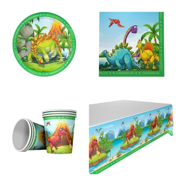 

Dinosaur theme 10Plate+10Cup+10Napkin+1 Tablecove for 10 kids Birthday Party Decoration Tableware Set