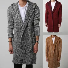 YASUGUOJI повседневные шерстяные плотные длинные зимние мужские свитера с капюшоном Теплый мужской кардиган свитер вязаный Рождественский мужской свитер