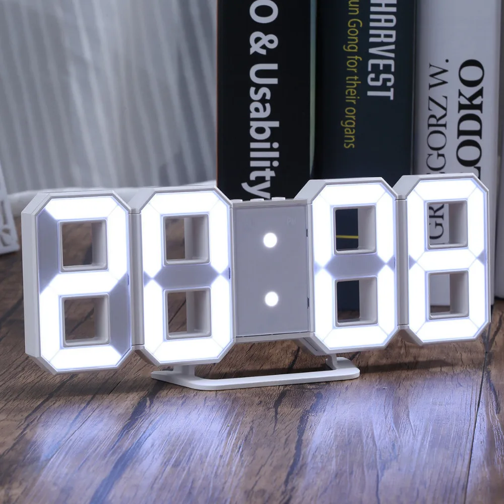 

Large Digital 3D LED Table Desk Wall Clock Alarm Clock 24/12 Hour Display Snooze Dimmable 3 Brightness Levels USB Charge Gift