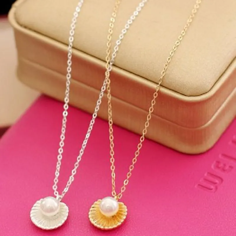 

2018 Hot Fashion Minimalist Temperament Imitation Pearl Shell Shaped Pendant Chokers Necklace For Women Jewelry Clavicle Chain