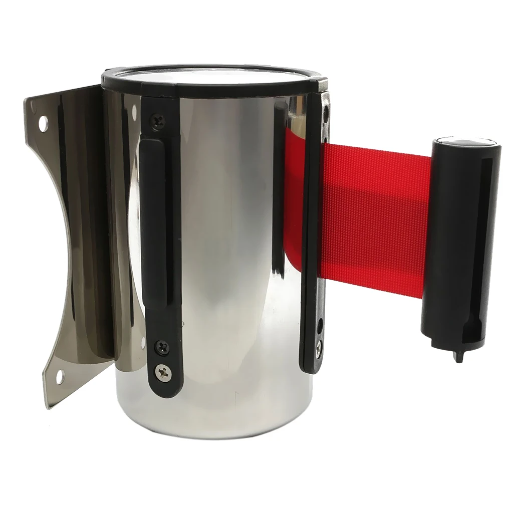 Stanchion Queue Barrier Wall Mount Crowd Control Retractable Ribbon 2+5m Red
