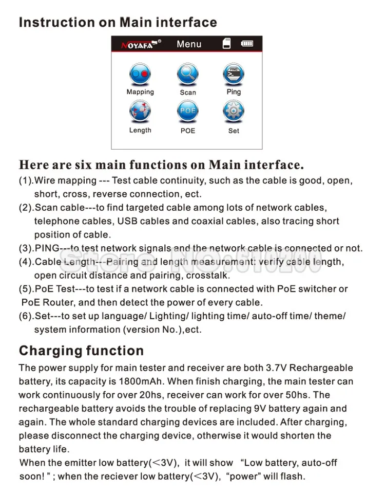 NOYAFA-NF-8601W тестер сетевого кабеля тестер LAN RJ11 RJ45 BNC STP/UTP 5E, 6E LAN Кабельный тестер для 8 шт. портов английская версия