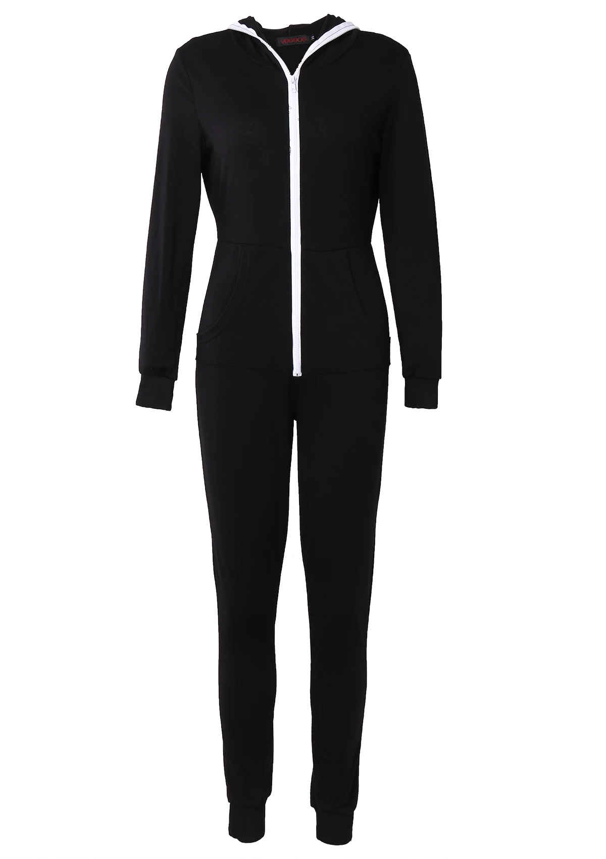 Women Casual Suit Bodysuit Long Sleeve Zipper Hooded Jumpsuits Pants