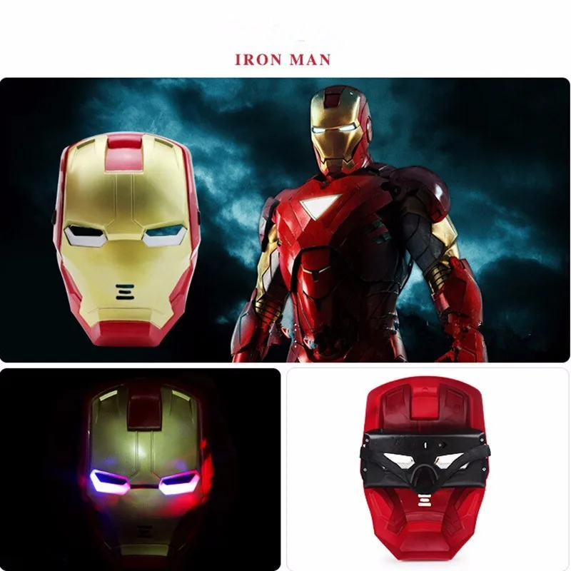 200pcs/lots LED Glowing Avengers Super Hero Mask Hulk Batman Mask Spiderman Captain America Iron Man Mask Halloween Costume Mask