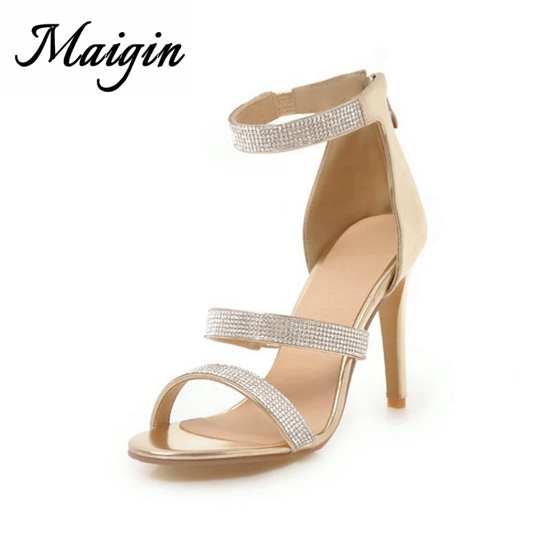 Maigin Summer High Heels Sandals Women 2018 New Open Toe Footwear Woman Crystal Around Ladies Sandals Zip Behind Female Shoes