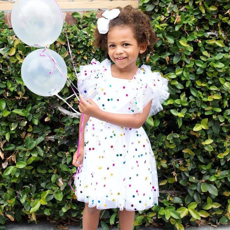 Glittering Baby Girl Summer Dress Colorful Sequins Dot Kids Tulle Tutu Dress for Children Birthday Party Pageant Prom Clothes (4)