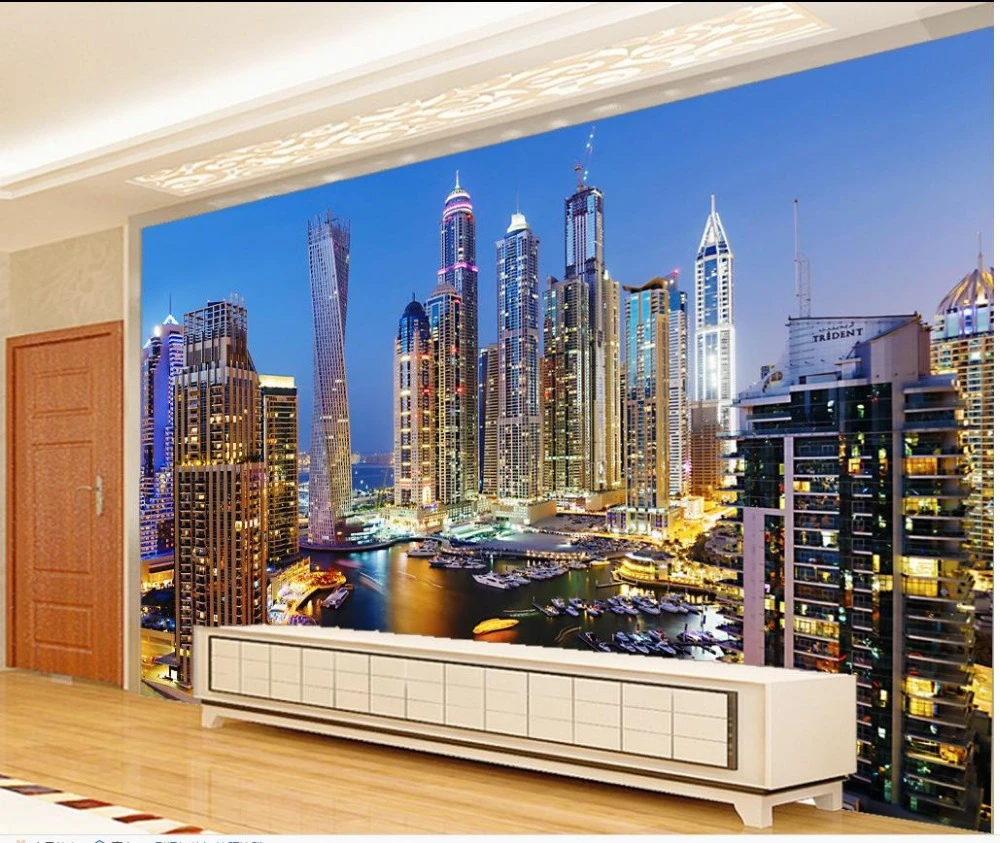 3d Wallpaper For Room Dubai Night View Living Room Background Wall Photo 3d  Wallpaper 3d Customized Wallpaper - Wallpapers - AliExpress