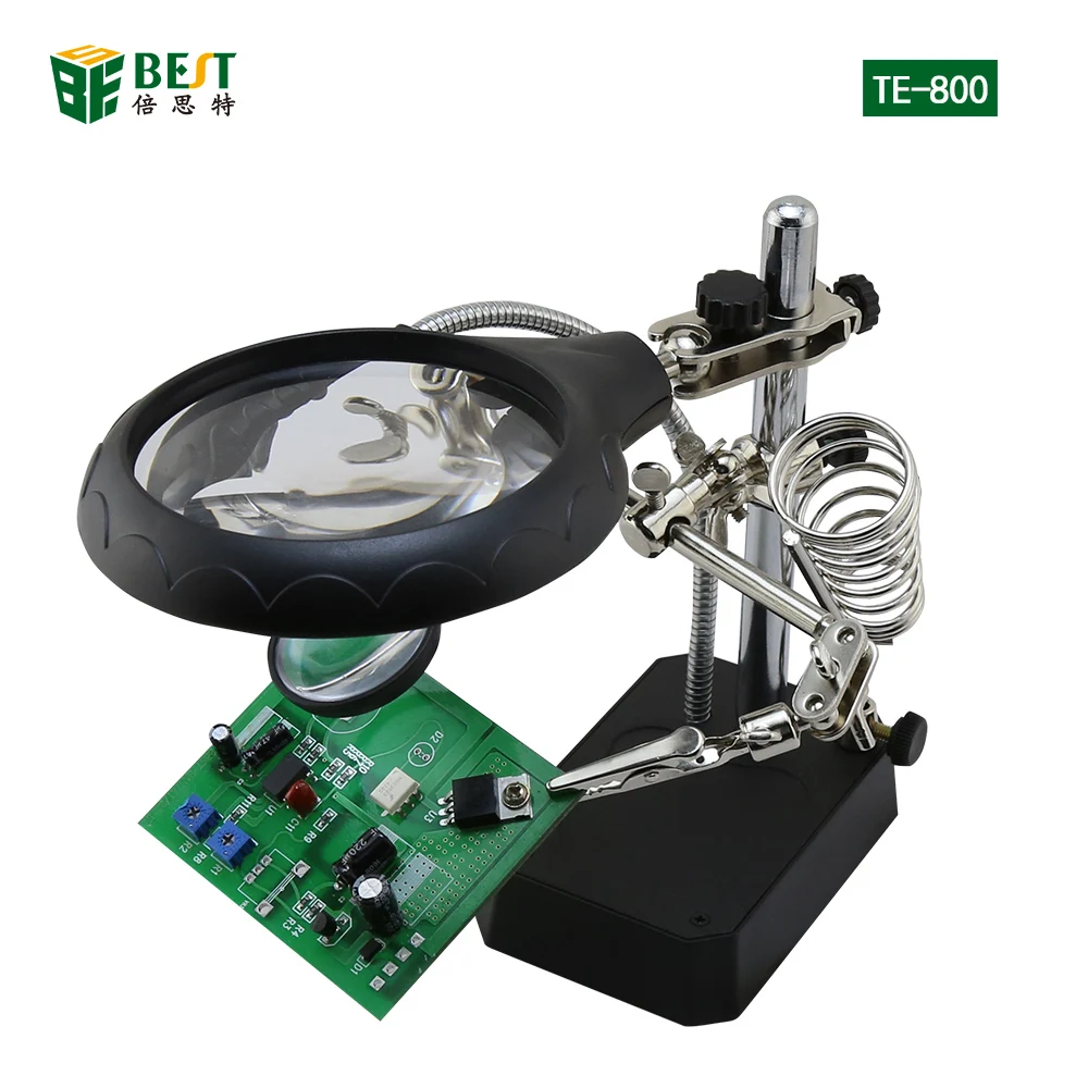 

TE-800 Helping Hand Clip Clamp LED Magnifying Glass Soldering Iron Stand Magnifier Welding Rework Repair Holder Tools
