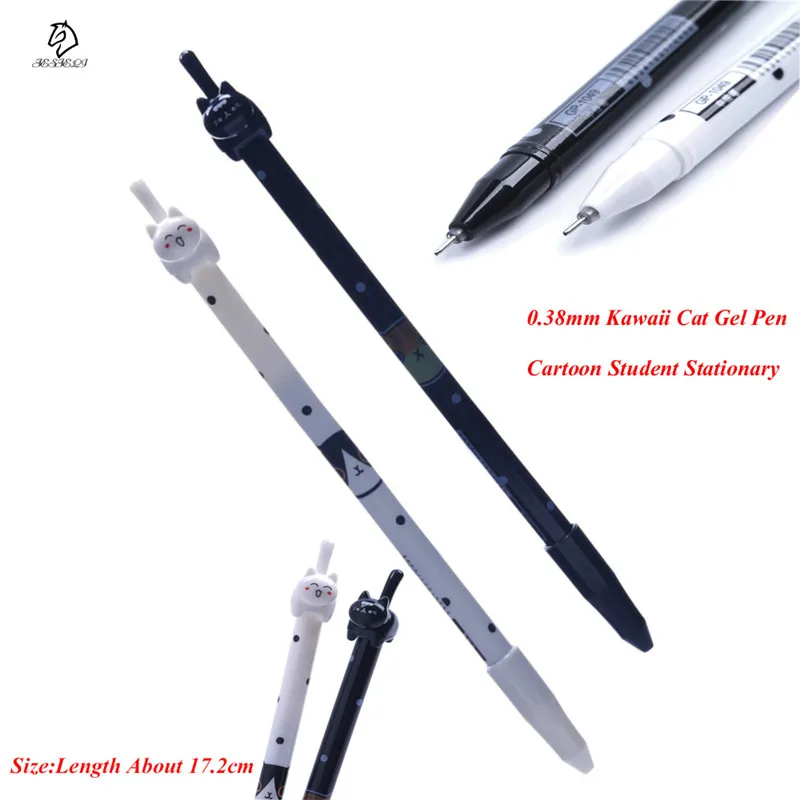 

2Pcs Kawaii Cat Gel Pen 0.38mm Cute Cartoon Black Ink School Office Supplies Stationary Writting Pen For Student Gift