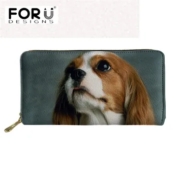 

FORUDESIGNS Leather Wallet Women Luxury PU Purse Cavalier King Charles Spaniel 3D Print Waterproof Phone Bags for Ladies Travel