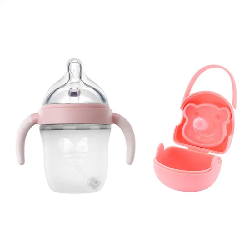 

VALUEDER 150ml Silicone Feeding Bottles and Baby Pacifier Set Non-spill Baby Milk Bottle and Soother with Pacifier Clips&Case