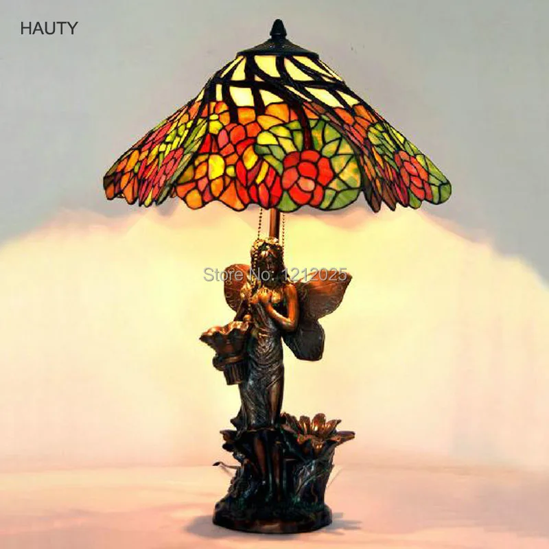 Valuable Tiffany Style Table Lamp with 100 Copper Base Bronze Living